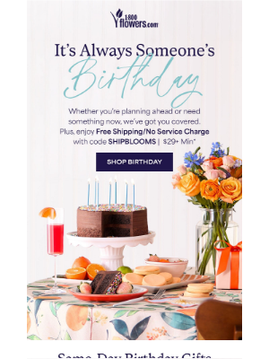 1-800-Flowers - Never miss a birthday with free shipping