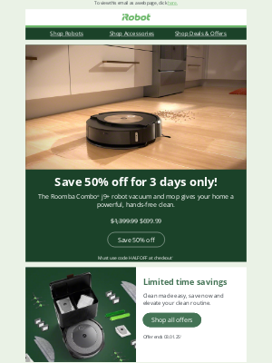 iRobot - 👀 For your eyes only: 50% off the Roomba Combo® j9+.