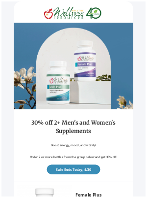Wellness Resources - Final Day! Men's & Women's Supplement Sale