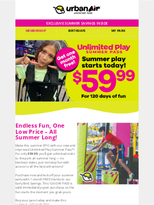 Urban Air - Play All Summer Long for $59.99! ☀️