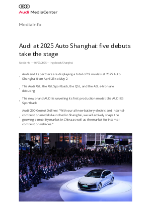 AUDI - Audi at 2025 Auto Shanghai: five debuts take the stage