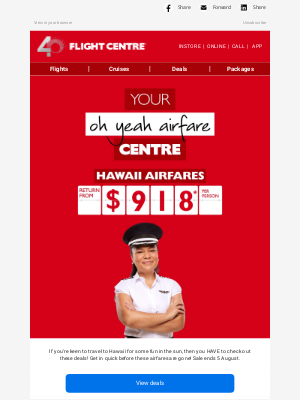 Flight Centre - AU - Fly Hawaii return from $918* per person ✈️ Qantas Airways on Sale!