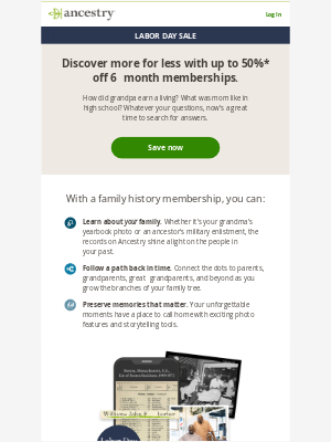 Ancestry - Labor Day Sale: Up to 50% off memberships
