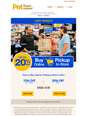 Pet Supermarket - LAST CHANCE 🚨 for 20% OFF In-Store Pickup 🛍️
