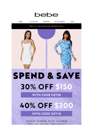 bebe - Your Chance to SAVE 30% or 40% Ends Tonight⌛