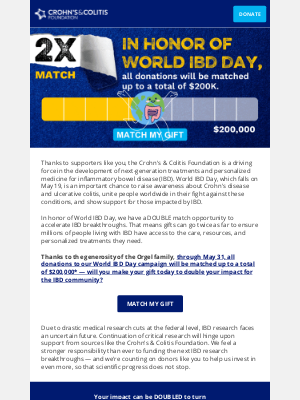 Crohn's & Colitis Foundation - 2X Match: Double your impact for cures