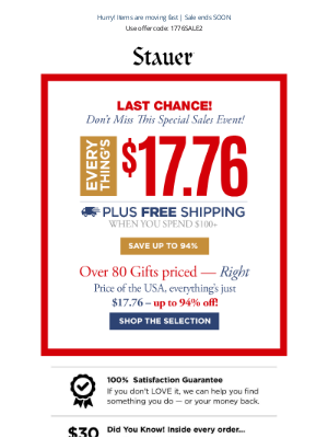 Stauer -  LAST DAY - $17.76 For Everything