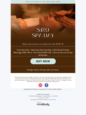 Exhale Spa - NEW: $129 Spa & Recovery Day, Up To 33% Savings!