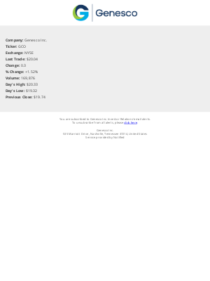 Genesco - Stock Quote Notification for Genesco Inc.