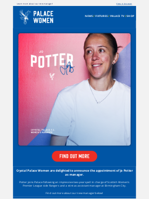 Crystal Palace Football Club (United Kingdom) - 🤝 Welcome, Jo Potter!