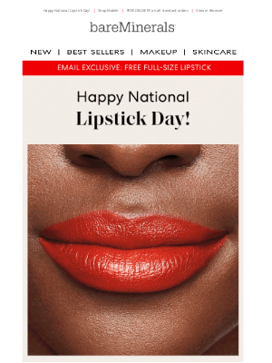 Bare Minerals (UK) - Today Only: FREE Full-Size Lipstick Worth £20