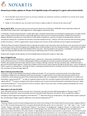 Novartis - Novartis provides update on Phase III GCAptAIN study of Cosentyx® in giant cell arteritis (GCA)