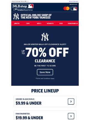 Mlbshop - Yankees Winter Walk-Off Clearance Event: Up To 70% Off!