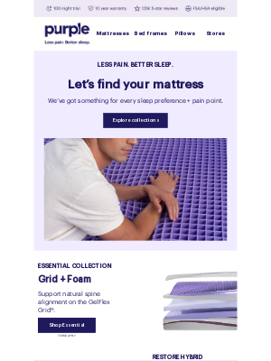 Purple - Less pain. Better sleep. FREE pillows + more?