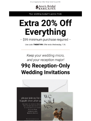 Anns Bridal Bargains - Say Yes to a Reception-Only Wedding!