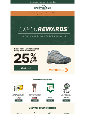 Sportsman’s Warehouse - 25% Off Select Merrell Hiking Shoes⭐ Explorewards Exclusive Offer