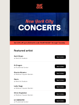 SeatGeek - Coming to New York City: Zach Bryan, G-Dragon, Gracie Abrams and more!