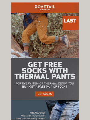 Dovetail Workwear - 1 Day Left: Get FREE Socks With Thermal Pants!