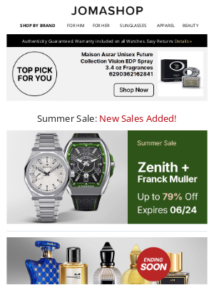 Jomadeals.com - ZENITH • SUMMER FRAGRANCES • HAMILTON • OMEGA • DESIGNER HANDBAGS & MORE
