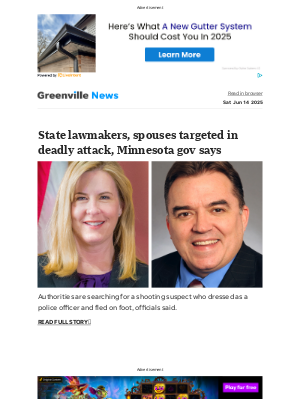 The Greenville News - Top Stories: 2 dead, 2 injured after state lawmakers and spouses shot, Minnesota gov says