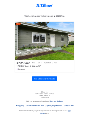 Zillow - New Rental Listing: 17333 33rd Ave S, Seatac, WA 98188 matches your 'Seatac WA' Saved Search.