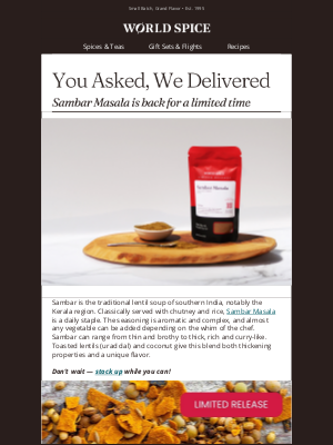 Limited Run Alert 🚨Sambar Masala is Back From the Vault