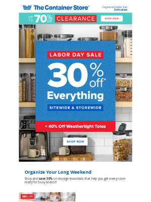 The Container Store - 30% Off EVERYTHING This Weekend