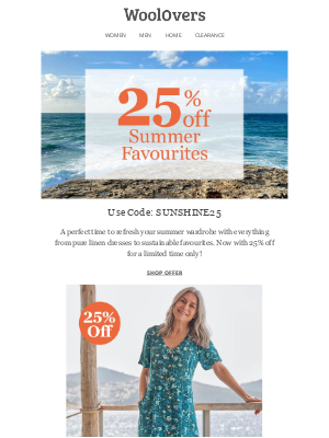 WoolOvers (United Kingdom) - 25% Off Summer Favourites 🌞