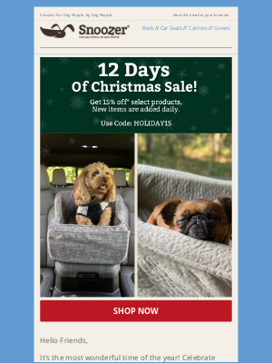 Snoozer Pet Products - 12 Days Of Christmas Deals Starts Now!