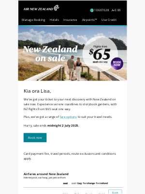 Air New Zealand - Lisa, New Zealand on sale now!