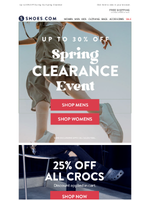 SHOES - A Spring Clearance! Save Big on Skechers, Crocs, And 30% OFF All Slippers!