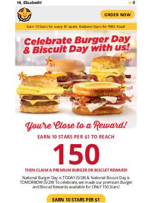 Hardee's - Biscuit & Burger Rewards = 150 Stars! ⭐⭐⭐