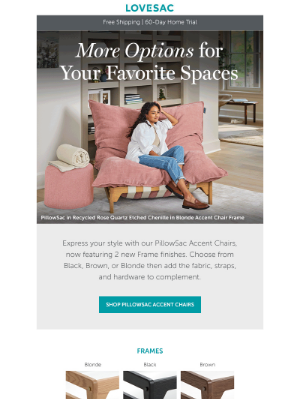 Did You See the New Wood Finishes for Our PillowSac Accent Chairs?