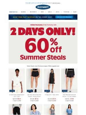 Old Navy - 60% off ALLLL of these sunny summer steals