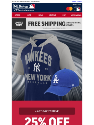 Mlbshop - ENDS TONIGHT... 25% Off MLB Brand Essentials