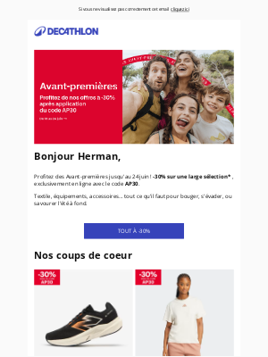 Decathlon (France) - 📢 Avant-premières : -30% sur une large sélection