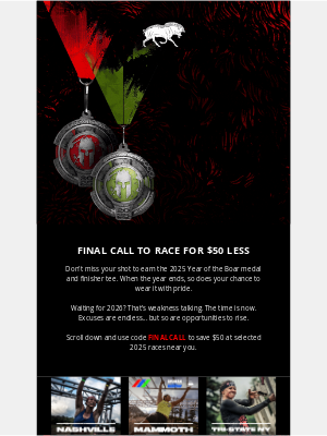 Spartan Race Inc. - Final Call: Save $50 on Your Race Entry