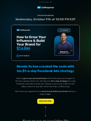 GetResponse - 🎥 [Webinar] Grow Your Influence & Build Your Brand for $1 a Day