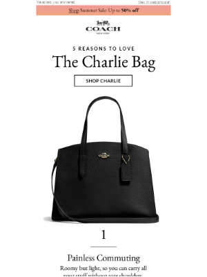 Product promotional email example from Coach