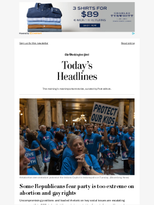 Washington Post - Sunday's Headlines: Some Republicans fear party is too extreme on abortion and gay rights