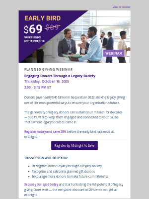 The Chronicle of Higher Education - [Midnight deadline] Engaging Donors Through a Legacy Society