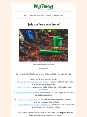 Driftaway - NEW July Coffees Are Here ☕✨