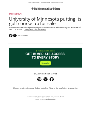 Star Tribune - University of Minnesota putting its golf course up for sale