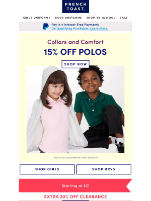 Frenchtoast School Uniforms - Collars that Pop! 15% Off Polos