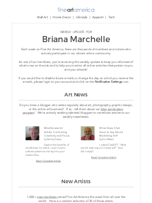 Fine Art America - Fine Art America - Weekly Update for Briana Marchelle
