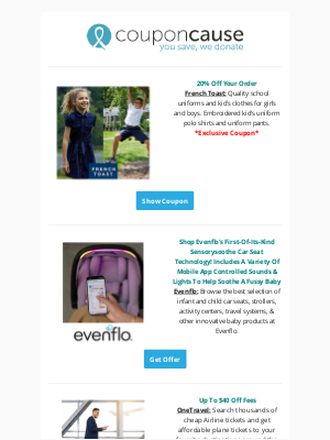 Coupon Cause - Deals Expiring Soon! ⏳ | 20% Off at Casetify | 20% Off at French Toast | $40 Off at OneTravel