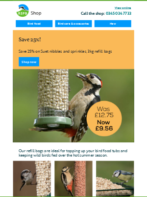 RSPB - 25% off Suet nibbles and sprinkles 3kg bags