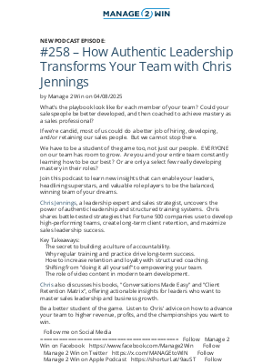 MANAGEtoWIN - #258 – How Authentic Leadership Transforms Your Team with Chris Jennings on 04/08/2025