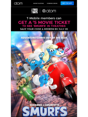 Atom Tickets - $5 ticket to see SMURFS