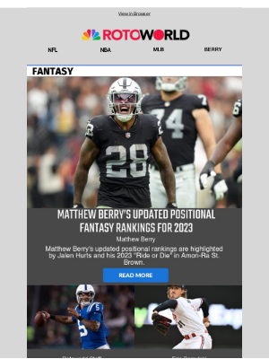 Matthew Berry's Updated Positional Fantasy Rankings for 2023